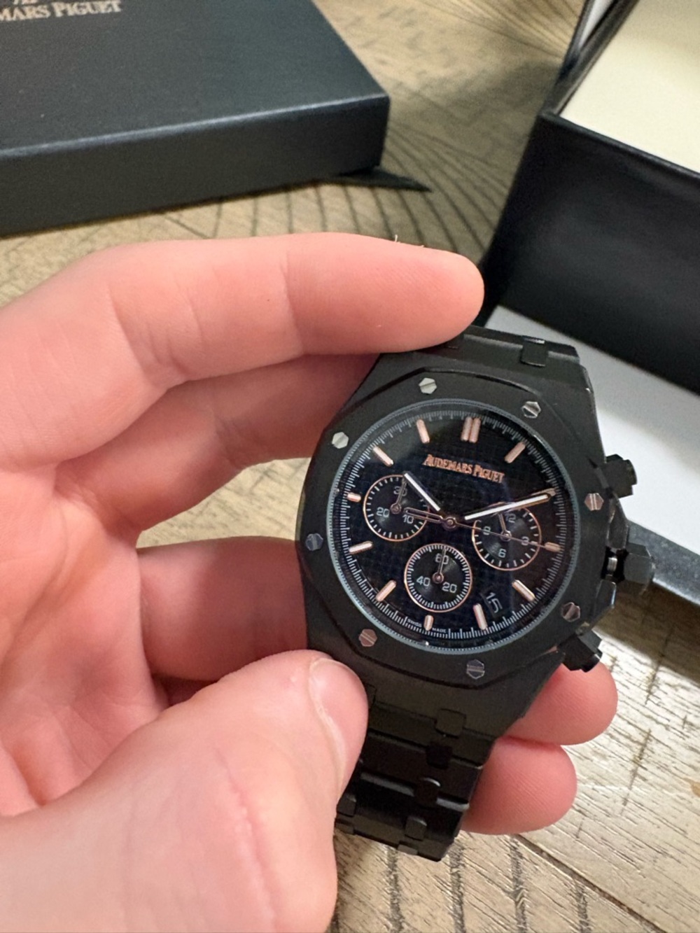 Audemars Piguet Black Watch with Rose Gold Accents